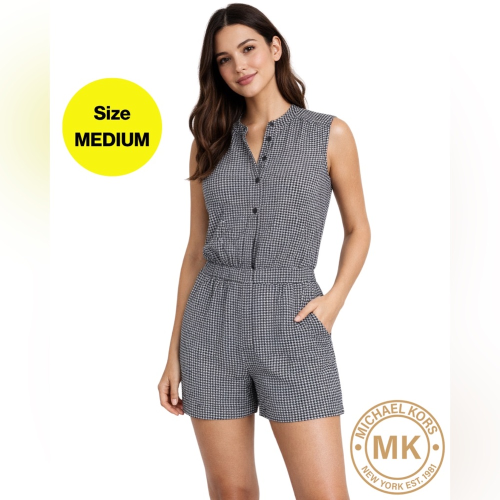 MICHAEL KORS 🖤 Black, White Gingham Shorts Romper (Women’s Medium)